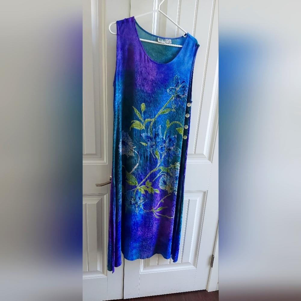 Blue and Purple Sleeveless Floral Dress